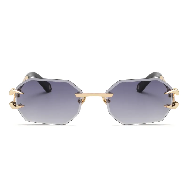 Rimless Geometric Gradient Lens Sunglasses with Gold-Tone Metal Frame – PP7004