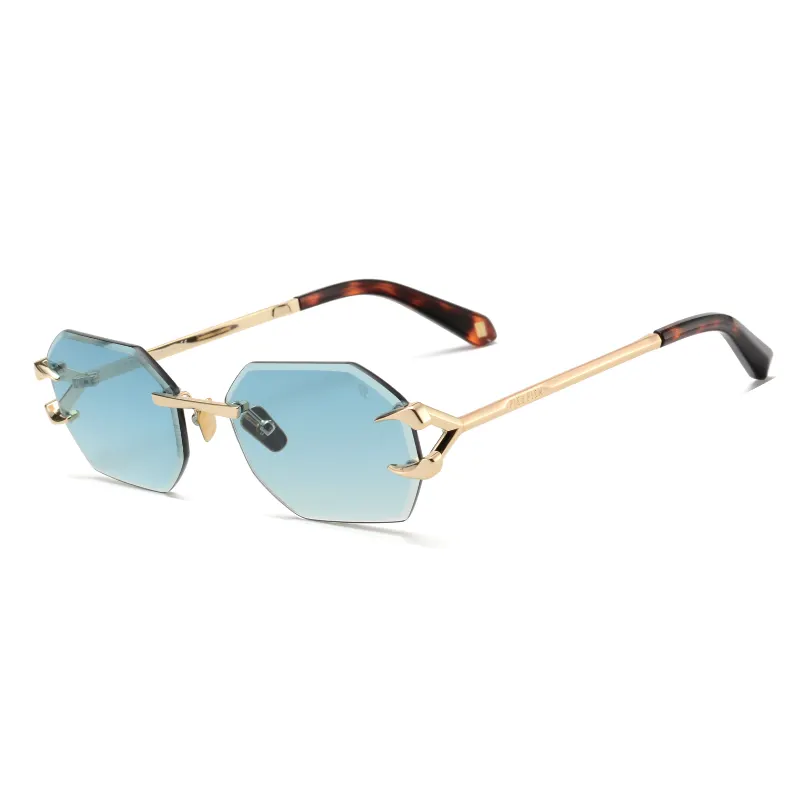 Rimless Geometric Gradient Lens Sunglasses with Gold-Tone Metal Frame – PP7004