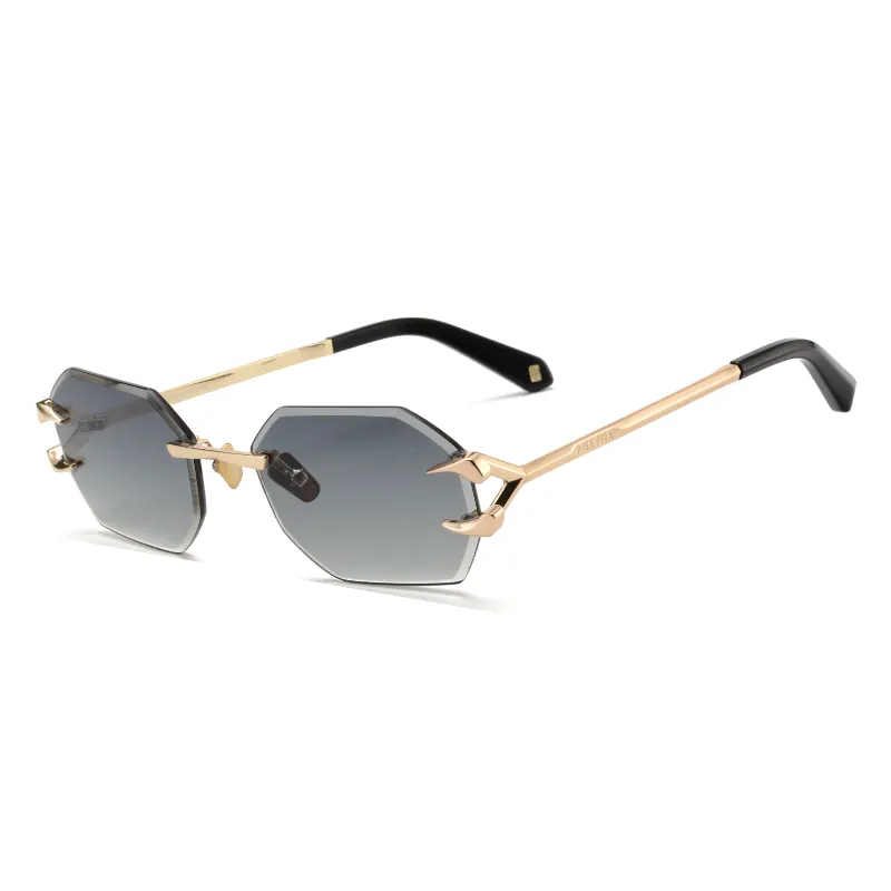 Rimless Geometric Gradient Lens Sunglasses with Gold-Tone Metal Frame – PP7004