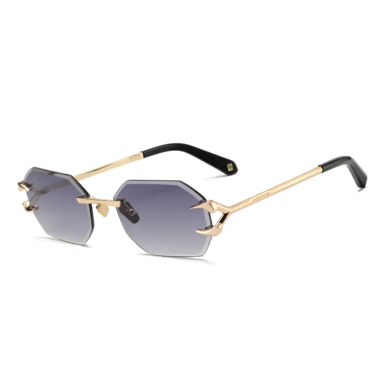 Rimless Geometric Gradient Lens Sunglasses with Gold-Tone Metal Frame – PP7004