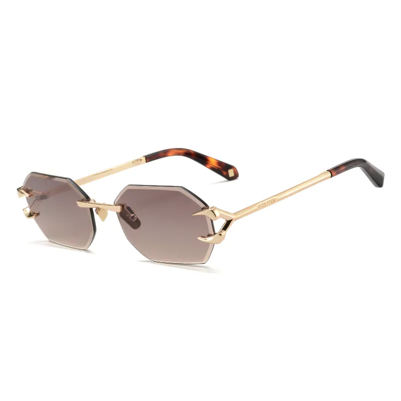 Rimless Geometric Gradient Lens Sunglasses with Gold-Tone Metal Frame – PP7004